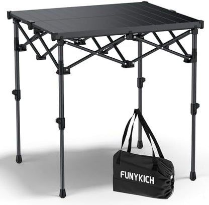 FUNYKICH Folding Camping Square Table, 2 Height Adjustable 17.3'' & 27.6''