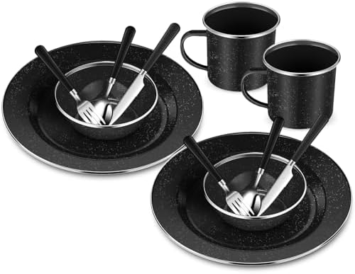 Nuogo 12 Pcs Enamel Camping Tableware Set Dinnerware Kit