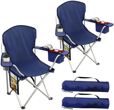 Folding Portable Camping Chair with Cooler, Cup Holder & Storage Pocket