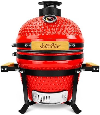 London Sunhine 13-Inch Ceramic Kamado Grill, Waterproof Vent Cap, Red