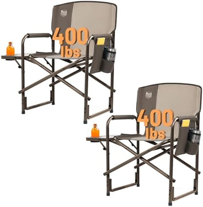 TIMBER RIDGE Aluminum Oversized Camping Chair, Lightweight Portable Directors Chair with Side Table Detachable Side Pocket for Outdoor Camping, Lawn, Picnic, Support 400lbs Tan 2 Pack