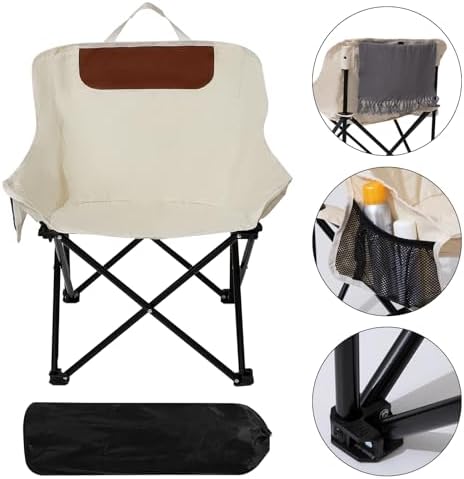 SHANQUAN 2 Pack Folding Camping Chair, Compact Camp Chair,Outdoor Lawn Portable Lightweight Backpacking Chair with Carrying Bag for Outdoor Camp,Travel,Beach,Picnic,Fishing, Hiking (Beige)