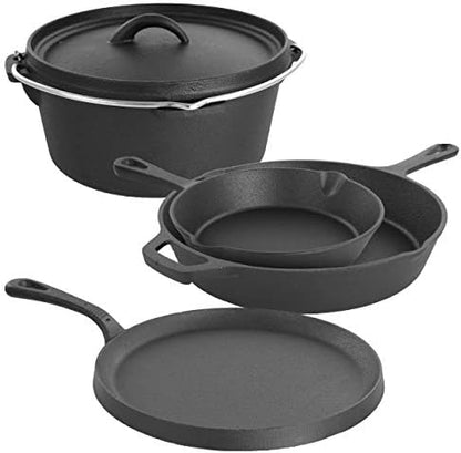 MegaChef Assorted Pre-Seasoned OVEN SAFE, Cast Iron Cookware Set, 5 Piece, Black