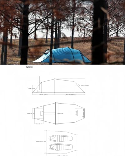 4 Season Tunnel Hot Tent with Stove Jack for 2 Person