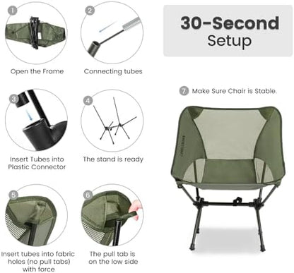 CAMEL CROWN Portable Camping Chair Lightweight Compact Folding Chair Mesh for Outdoor Camp Travel Beach Picnic Festival Hiking Backpacking Army Green 2 Pack