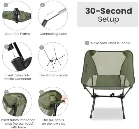 CAMEL CROWN Portable Camping Chair Lightweight Compact Folding Chair Mesh for Outdoor Camp Travel Beach Picnic Festival Hiking Backpacking Army Green