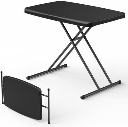 Folding Table 30 Inch, TV Tray with 3 Levels Adjustable Height, Heavy Duty No Assembly Foldable Small Table for Eating or Working on Couch, Living Room, Office, Indoor and Outdoor Use(Black)