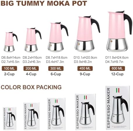 2 Cup Stovetop Espresso Maker Stainless Steel Moka Pot Stove Top Percolator Italian Coffee Makers Capable Mocha Greca Machine Cafe Classic Induction Cookers for Home and Camping 100ml 3.3oz