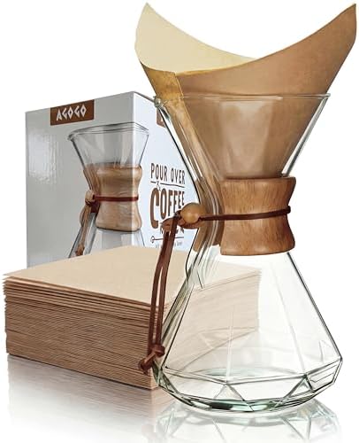 AGOGO Pour Over Coffee Maker Set, 34oz Diamond Style, 50 Paper Filters