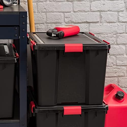 IRIS USA 4-Pack 74 Qt Storage Bins with Gasket Lids, Black/Red