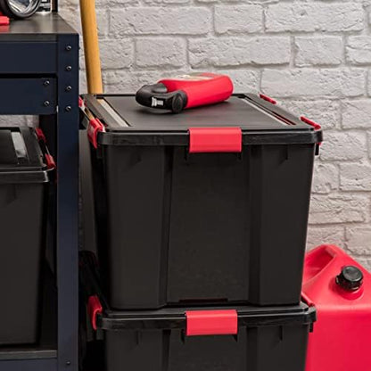 IRIS USA 4-Pack 74 Qt Storage Bins with Gasket Lids, Black/Red