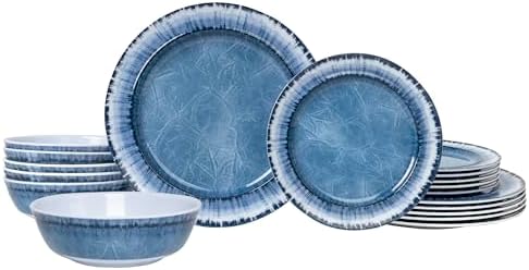 AELS Melamine Dinnerware Set of 18 Pcs Dinner Dishes Set for Indoor and Outdoor Use, Dishwasher Safe, Lightweight Unbreakable, BPA Free (Navy, Service for 6 (18pcs))