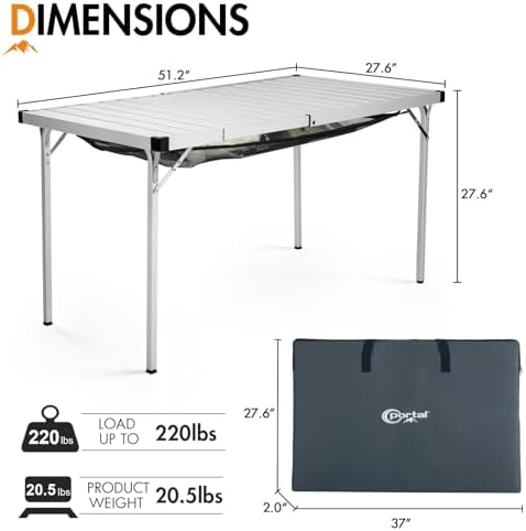 Portal Expandable Camping Table, 37"-51.2" Aluminum Folding Table for 2-6