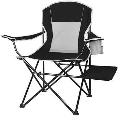 XGEAR Camping Chairs 350LBS Heavy Duty Folding Chair with Side Table Black