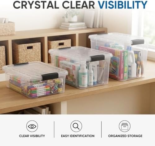 Superio 13.7 Quart Clear Plastic Storage Bin with Lid, Stackable Organizer Box, BPA-Free Storage Container for Home, Garage, School & Office, 1 Pack