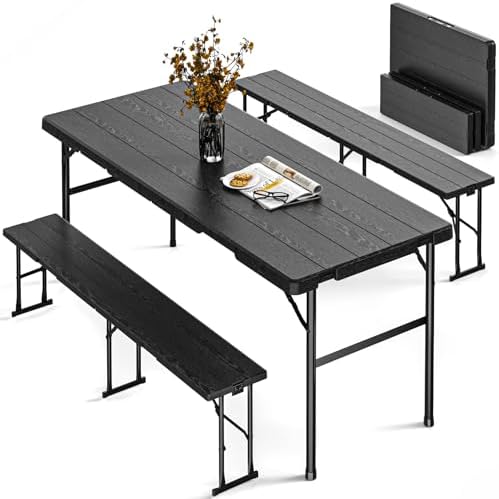 Folding Table with 2 Benches Set for Picnic, Party, Camping, School