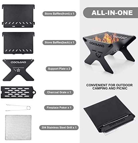 Odoland Portable Folding Charcoal Grills for Outdoor Cooking Bonfire BBQ