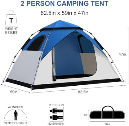 anngrowy Camping Tent 2 Person Instant Family Tent Pop Up Tents for Camping Waterproof Portable Hiking Camp Tent Lightweight Tent for Backpacking Small Tent 4 Season Windproof Quick Compact Dome Tent