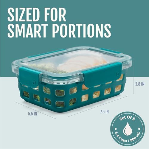 Ello Duraglass 3.4 Cup Glass Meal Prep Containers, 10 Pc, 5 Pack, Melon
