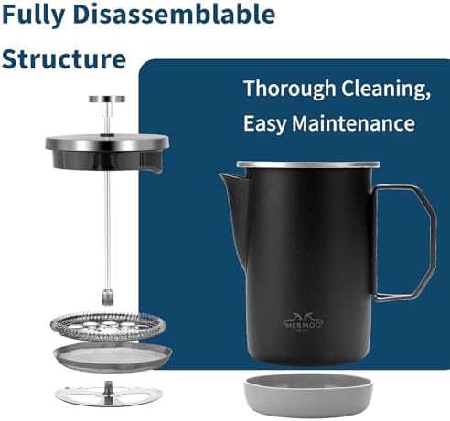 MERMOO YILAN French Press 1000ml, Camping Coffee Press, Foldable Handle