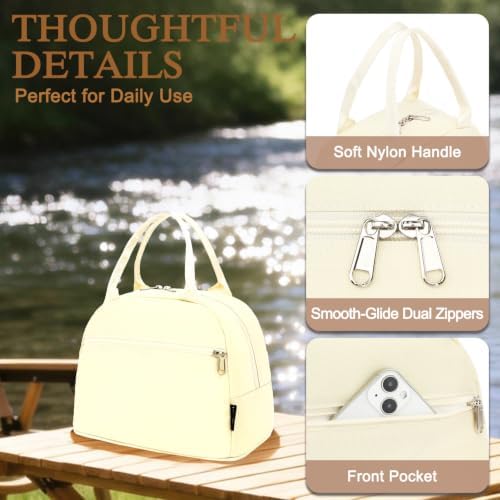 FlowFly Insulated Lunch Cooler Bag - Tote Bag Organizer for Women/Men, Beige