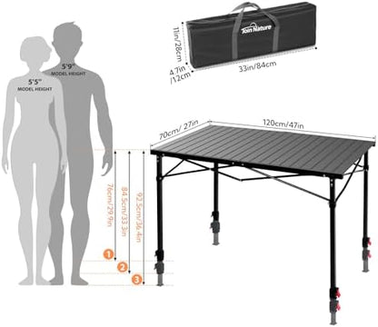 Portable Outdoor Adjustable Height Camping Table, Large for 2-6 Person