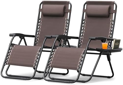 Homall Zero Gravity Patio Folding Lawn Chairs Outdoor Gravity Camp Reclining Lounge Chair with Pillows for Poolside Backyard and Beach Set of 2 (Brown)