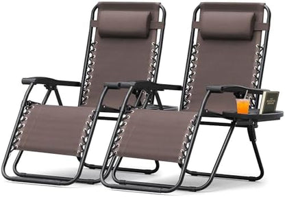 Homall Zero Gravity Patio Folding Lawn Chairs Outdoor Gravity Camp Reclining Lounge Chair with Pillows for Poolside Backyard and Beach Set of 2 (Brown)