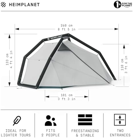 HEIMPLANET Original |FISTRAL V2, 1-2 Person Tent | Inflatable Camping Tent | Outer Tent and Tent Floor - 5000mm | No Tent Poles Required | Supports 1% for The Planet