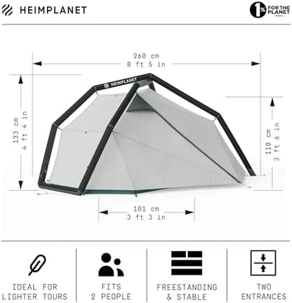 HEIMPLANET Original |FISTRAL V2, 1-2 Person Tent | Inflatable Camping Tent | Outer Tent and Tent Floor - 5000mm | No Tent Poles Required | Supports 1% for The Planet