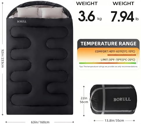 Double Sleeping Bags Queen Size for Adults Camping with 2 Pillows