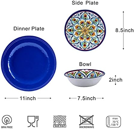 Retro Style Melamine Dinnerware Sets, 12Pcs Durable Plates and Bowls for 4