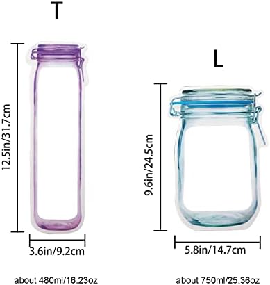 30Pcs Mason Jar Zipper Bags Reusable Snack Bags Portable Food Storage Snack Zipper Bags Food Saver Storage Bags Zipper Sealed Bags for Kitchen Travel Camping Picnic Organizer (5S 8M 12L 5T)