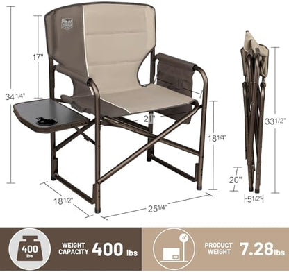 Timber Ridge Aluminum Oversized Camping Chair, Lightweight Portable Directors Chair with Side Table Detachable Side Pocket for Outdoor Camping, Lawn, Picnic, Support 400lbs Tan
