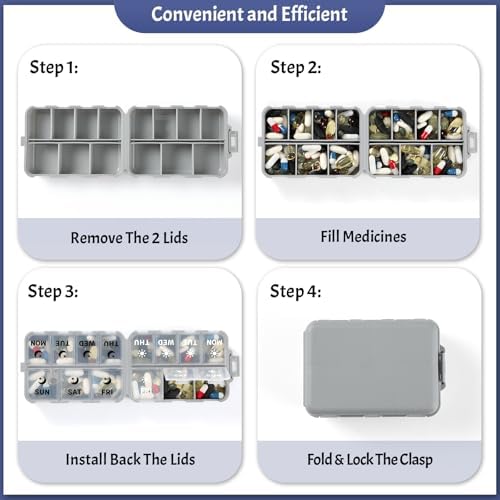Foldable Portable 7 Day Pill Organizer 2 Times a Day, AM PM Weekly Pill Box