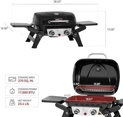 GT2005 2-Burner Portable Propane Gas Grill Black