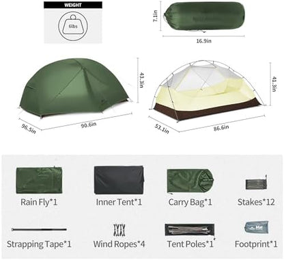 Naturehike Mongar Upgraded 1/2/3 Person Backpacking Tent,Waterproof Lightweight Camping Tent with Footprint