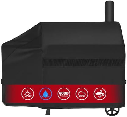 iCOVER Offset Smoker Cover 60 inch, Grill Cover with Smoke Stack, Heavy Duty Waterproof 600D Offset Grill Cover, for Brinkmann, Grill Jim Bowie, New Braunfels, Oklahoma Joe's