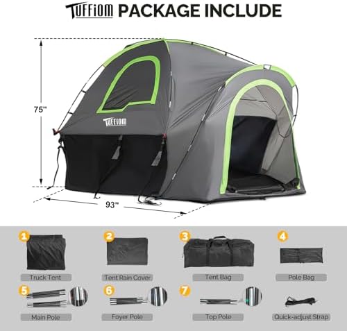 TUFFIOM 5.5-6ft Truck Tent 2.0, Pickup Truck Bed Tent with Waterproof PU3000mm and Double Layer for 2-3 People Camping, Easy Set Up, Portable for Truck Camper