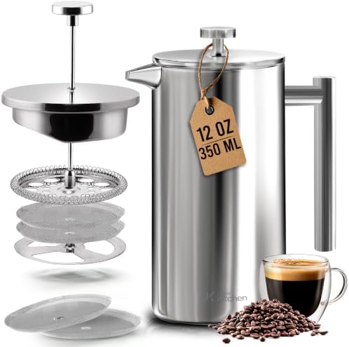 Utopia Kitchen 304 Grade Stainless Steel French Press 12 Oz, Silver