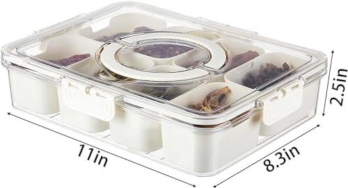 Divided Veggie Tray with Lid and Handle 8 Compartment Serving Tray with Dividers Portable Travel Snack Containers Stackable Snackle Box Charcuterie Container for Fruit,Vegetable,Salad