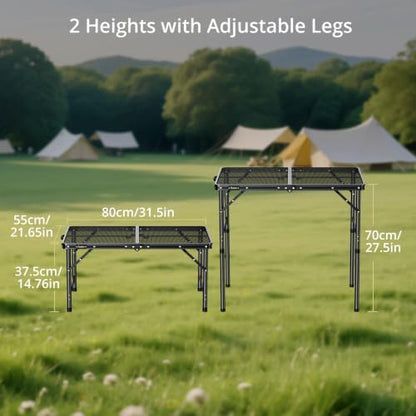 Anbte 3ft Folding Camping Grill Table Max 27.5", 2 Adjustable Height, Black