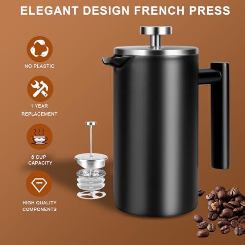 34 OZ Large French Press, Premium Stainless Steel French Press Coffee Maker