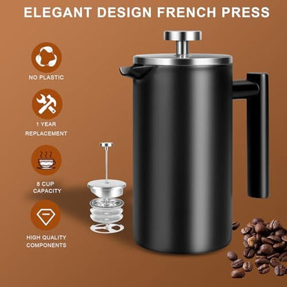 34 OZ Large French Press, Premium Stainless Steel French Press Coffee Maker