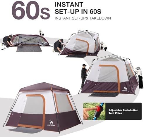 CAMEL CROWN 4/6 Person Instant Cabin Tent, Pop Up Windproof Tents for Camping, 60-Second Setup Family Tent with Carry Bag for Outdoor Hiking