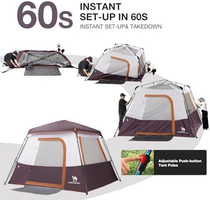 CAMEL CROWN 4/6 Person Instant Cabin Tent, Pop Up Windproof Tents for Camping, 60-Second Setup Family Tent with Carry Bag for Outdoor Hiking