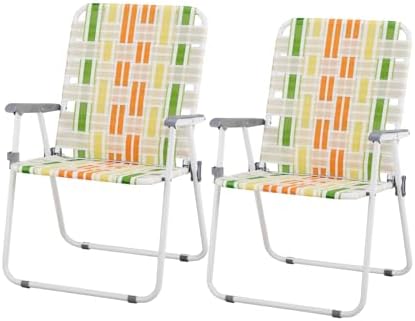 Outvita Webbed Lawn Chairs Set of 2, Easy Open & Lightweight Rainbow