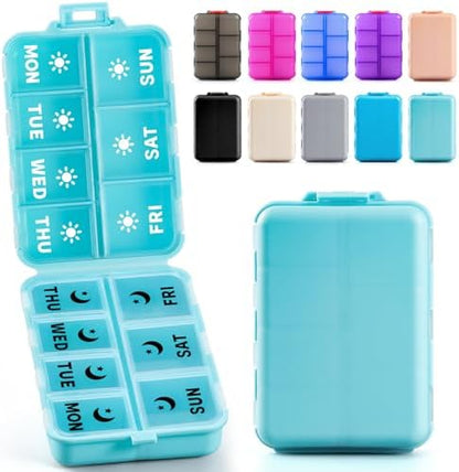 Foldable Portable 7 Day Pill Organizer 2 Times a Day, AM PM Weekly Pill Box