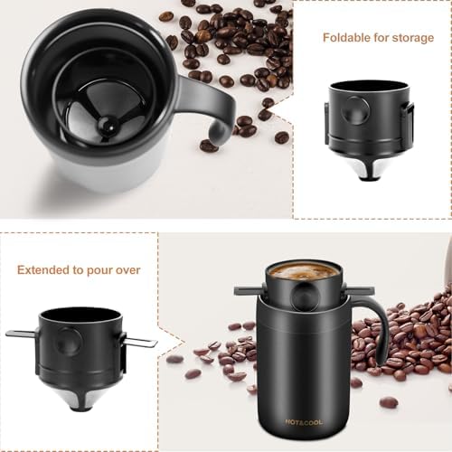 MACIFECI 16oz Camping Coffee Maker Pour Over Coffee Maker Camping Coffee Pot Portable Coffee Maker for Travel Camping Offices Backpacking Outdoor (Black)