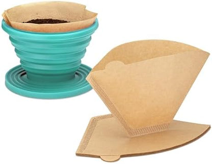 COLETTI Sierra Camping Pour Over Coffee Dripper — Collapsible Pour Over Coffee Dripper — Includes Pack of Paper Filters [Teal, Pack of 2]